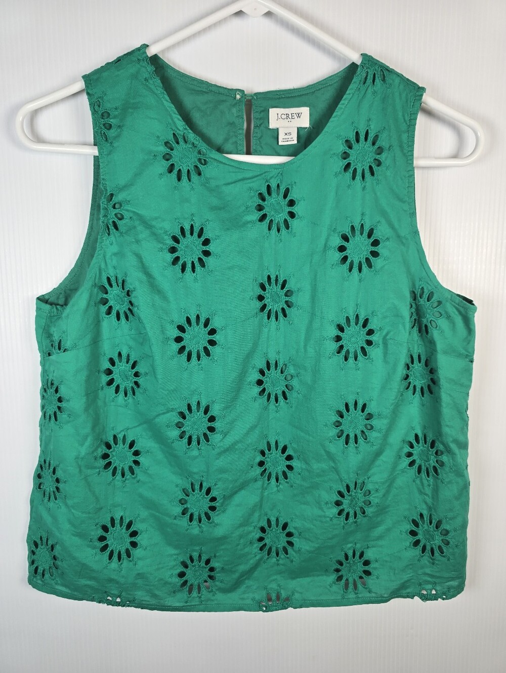 J. Crew Women's Sleeveless Lined Eyelet Shell Tank Top Emerald Green Size XS - Picture 3 of 11
